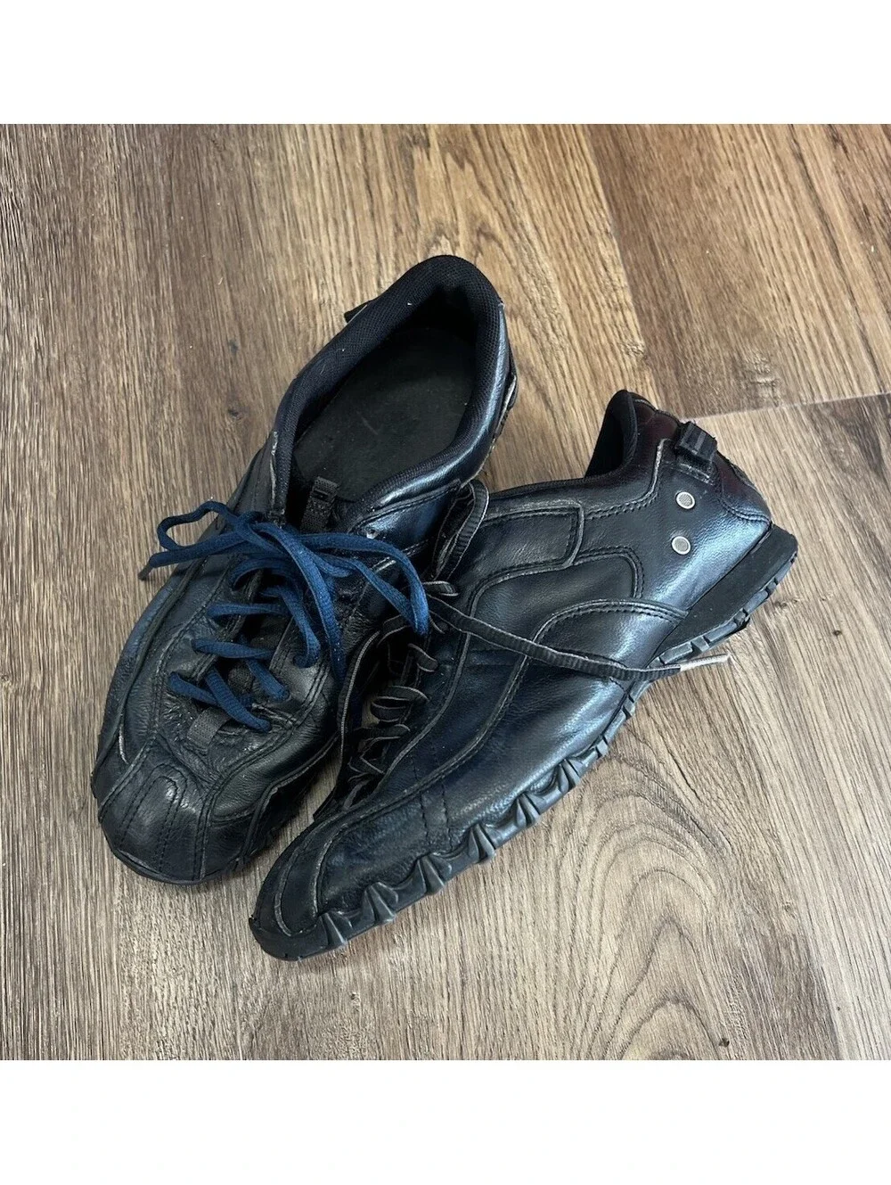 Diesel Apollo Black Leather Sneakers Womens 9 EUR 40 Low Top Y2K Cyber Grunge